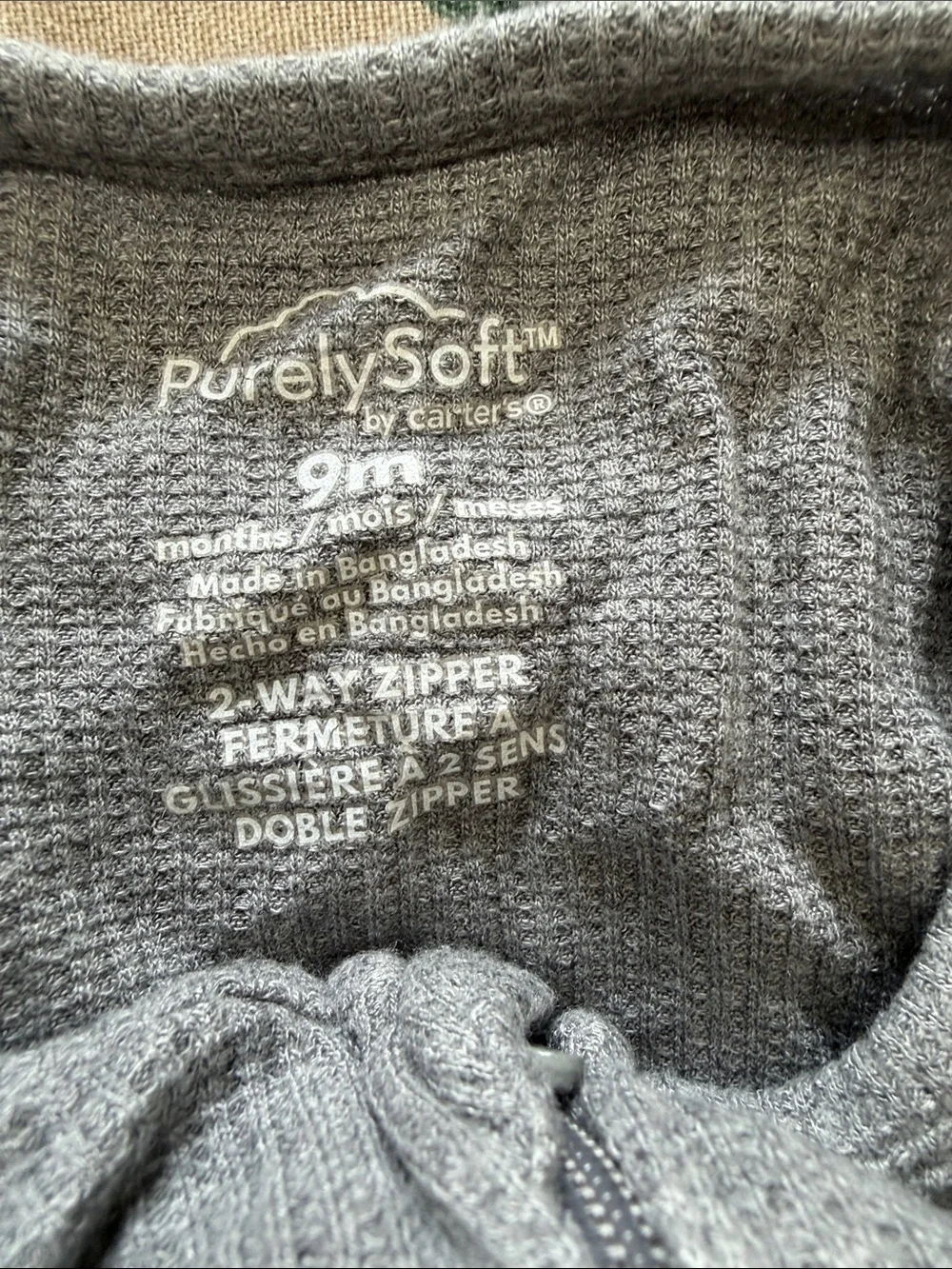 Purely Soft Grey Ribbed Zip Kids/Baby Footie 9 Mo Carter’s